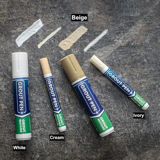 Grout Pen Tile Paint Marker: Waterproof Grout Colorant and Sealer Pen to Renew, Repair, and Refresh Tile Grout - Cleaner Coating Stain Pens - 2 Pack, 5mm Narrow and 15mm Wide Tip Pen - Beige