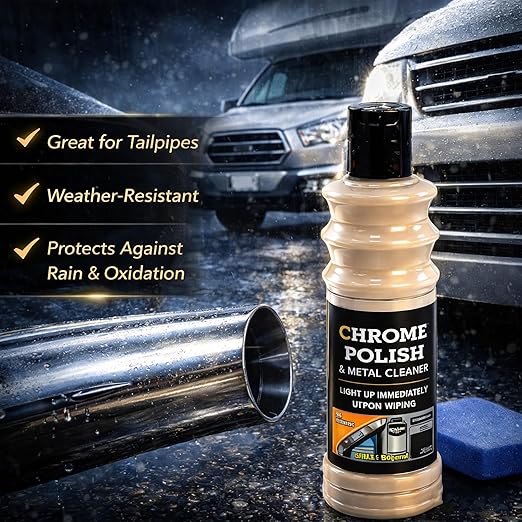 Chrome Polish & Metal Cleaner for Cars, 5.07 fl oz/150ml, All Metal Polish for Golf Clubs, Jewelry, Silver, Brass, Aluminum, Copper, Stainless Steel & Various Metal Surfaces