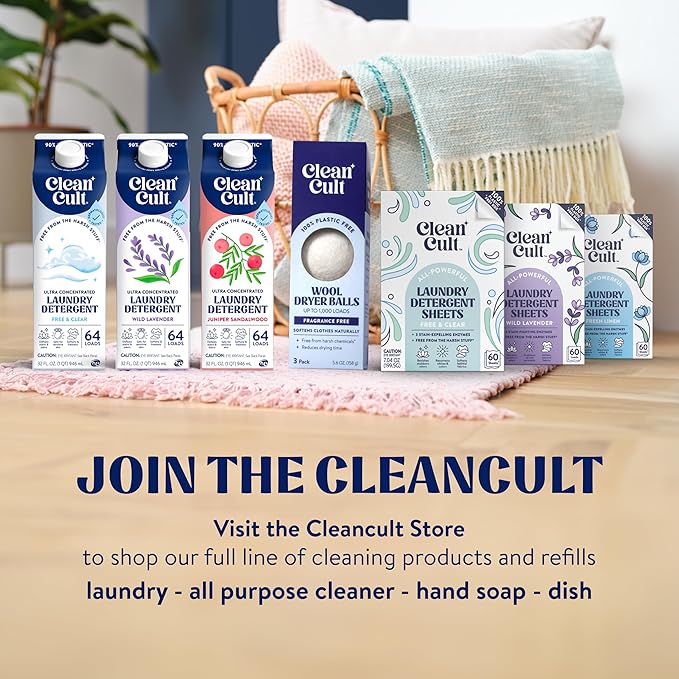 Cleancult Laundry Detergent Sheets - Resealable Box - 3 Stain Fighting Enzymes - Juniper Sandalwood - 60 Loads - Free of Harsh Chemicals - No Mess - No Plastic Waste (Pack of 2)