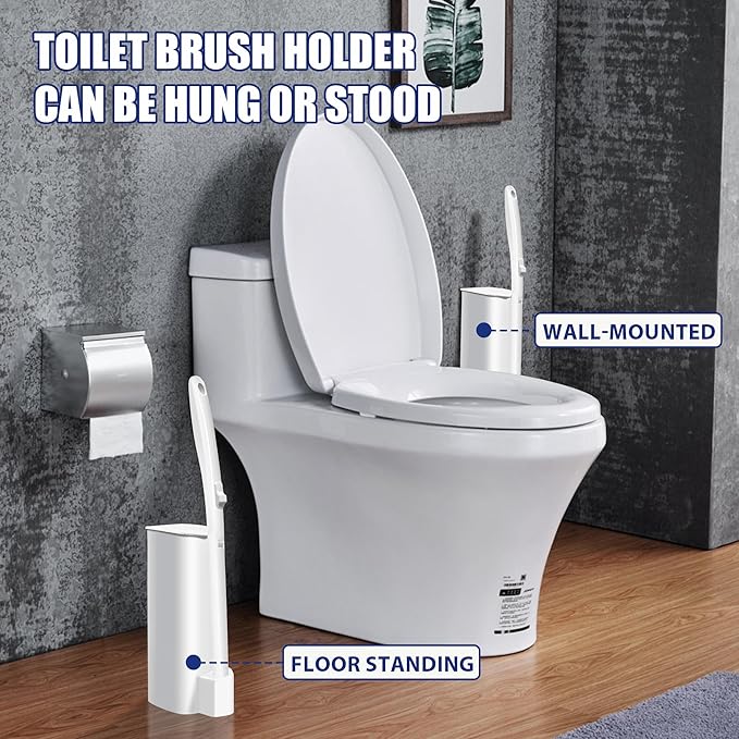 Disposable Toilet Brush and Holder Set with 30 Refills, Wall-Mounted Toilet Brush, Toilet Cleaning System-1 Toilet Bowl Wand, 1 Caddy&30 Prefilled Cleaning Solution Refills for Deep Scrub Toilet.