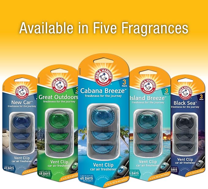 Arm & Hammer AH8203CA Cabana Breeze Freshness Vent Clip for Car Air Freshener 4 Pack of 3 Piece in Each
