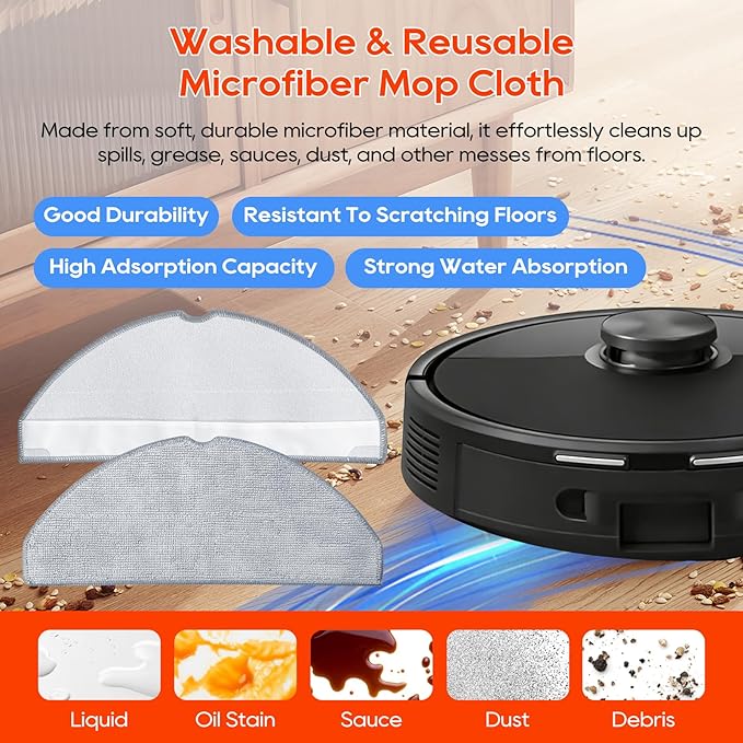 Q7 M5 Replacement Parts for Roborock Q7 M5 / M5+, Q7 L5 / L5+ Robot Vacuum, 1 Main Brush, 2 Side Brushes, 2 HEPA Filters, 2 Mop Pads (9 Pack)