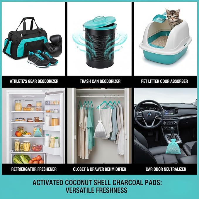 Blyno Lasts Up to 3 Years β Wearable Shoe Deodorizer Pad- Coconut Shell Charcoal Odor Absorber for Shoes, Gym Bags, Boxing Gloves, Helmets and Other Athletic Gears (6 Pcs)