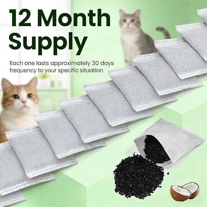 NewKe 12 Pack Odor Remover Refills for Hooded Cat Litter Box, Activated Charcoal Filters Replacement, Odor Eliminator for Automatic Litter Box, Activated Carbon Filters for Pet Odor, Keep Home Fresh