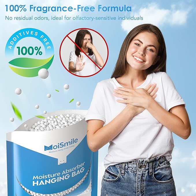 Moisture Absorbers 10 Pack 9.8 OZ, Fragrance Free Hanging Closet Dehumidifier Bags, Humidity Packs Odor Eliminator for Closet, Bathroom, Bedroom, Basement, Car