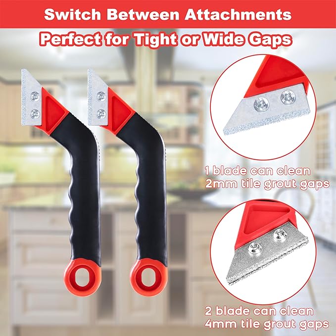 Grout Removal Tool Kit - 10-Piece Gifts for Men, Dad | 2 Scrapers, 6 Blades & 2 Brushes for Tile Grout Scraper & Cleaning, Bathroom, Kitchen, Floor Tiles - Durable & Easy to Use