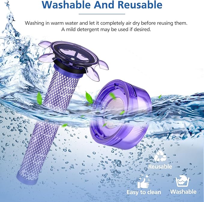 Upgraded V8 Vacuum Filter Replacement Kit Compatible with Dyson V8 New Version SV25/ Dyson V8 Animal Extra 405901-01/Dyson V7 New Model SV37 Cordless Vacuum, 2 Filter Kits, Replaces Part # 965661-05