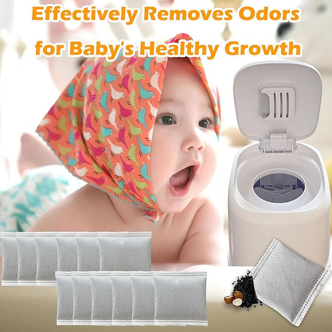 12 Pack Diaper Pail Odor Absorber Carbon Filter Refills for Playtex Diaper Genie Complete Pail, Odor Eliminator for Diaper Genie Systems