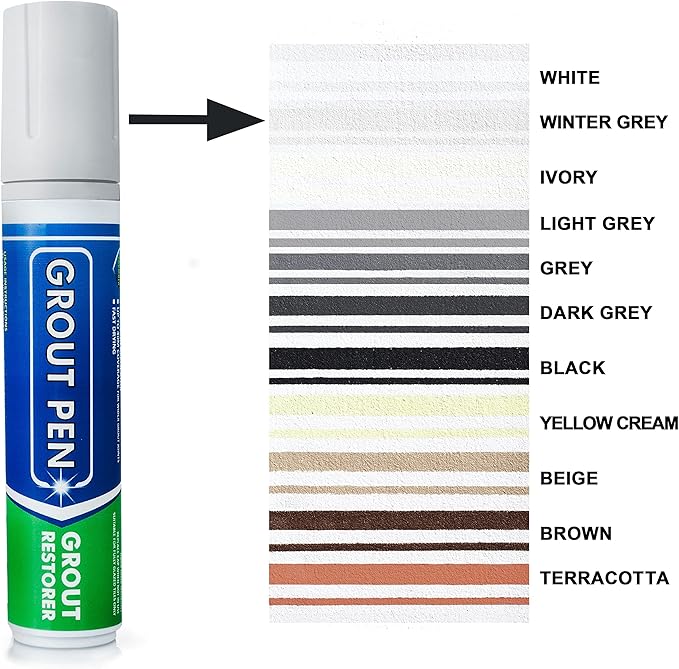 Grout Pen Tile Paint Marker: Waterproof Grout Colorant and Sealer Pen to Renew, Repair, and Refresh Tile Grout - Cleaner Coating Stain Pens - 2 Pack, 5mm Narrow and 15mm Wide Tip Pen - Winter Grey