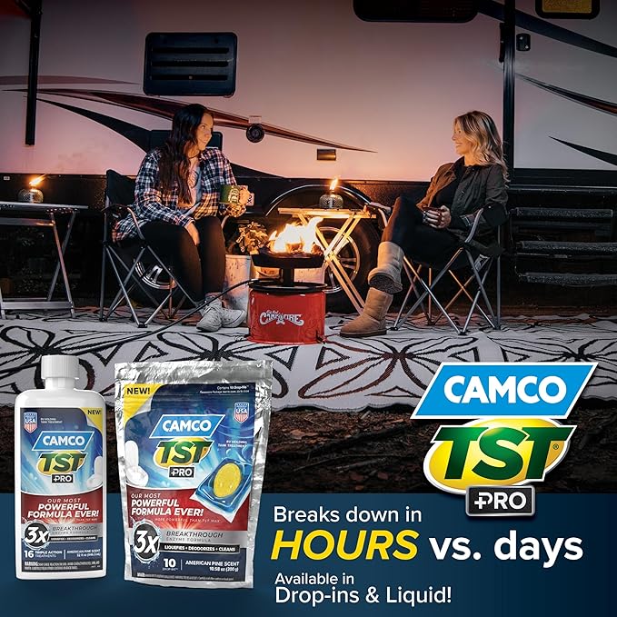 Camco TST PRO RV Toilet Treatment Drop-INs - Innovative Bio-Enzymatic Formula - Fastest Odor Stopper & RV Sewer Waste Break Down - RV Black Tank Treatment - Fresh Pine - Septic-Safe, 10-Pk (41770)