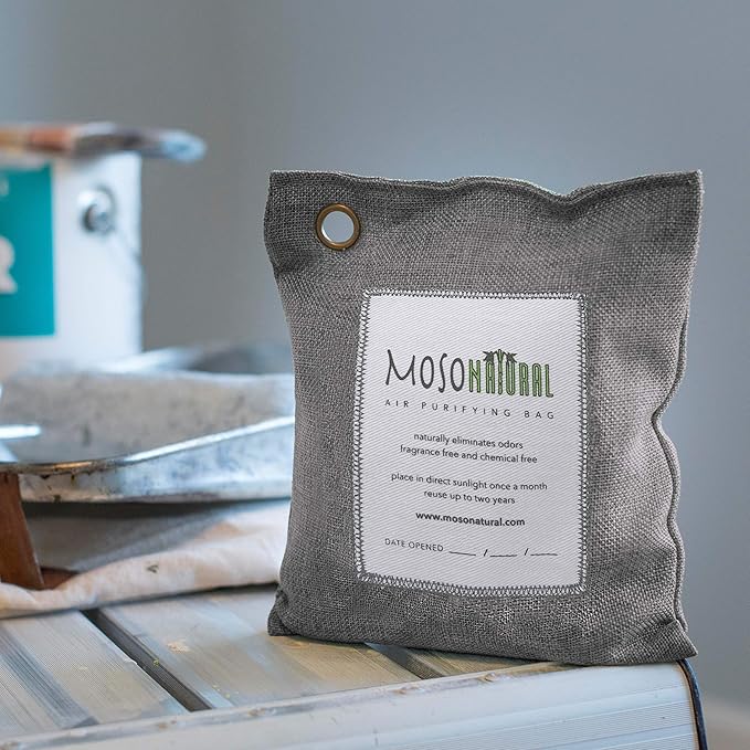 MOSO NATURAL Air Purifying Bag. Bamboo Charcoal Air Freshener, Deodorizer, Odor Eliminator, Odor Absorber for Cars and Home. 200g / 500g Charcoal Color