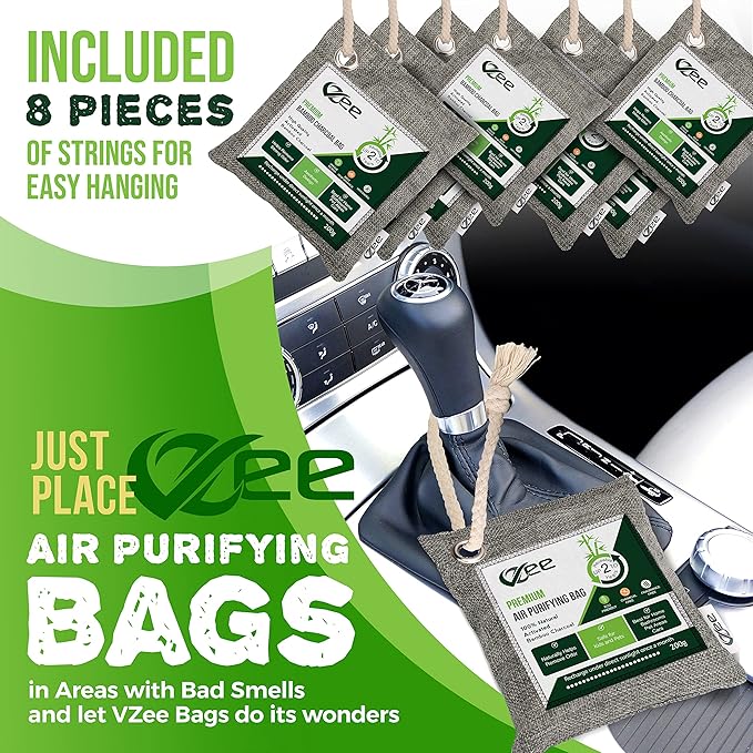 8 Bags x 200g Nature Fresh Activated Charcoal Odor Absorber, Bamboo Charcoal Air Purifying Bag, Odor Eliminator for Home, Car, Cigarette Smoke, Dog, Cat, Shoes