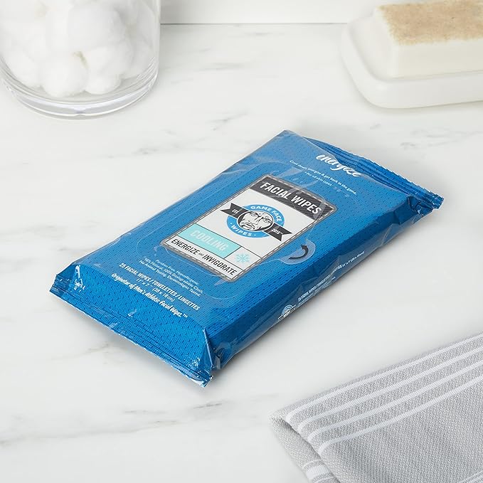 Game Face Cooling Face Wipes 25 Count XL Size Compostable Cloth Naturally Formulated and Lightly Scented Hydrating, Energizing, and Invigorating Wipes for Athletic, Sport, and On The Go Needs.