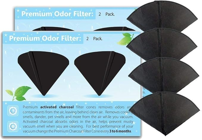 GoodVac Replacement Activated Charcoal Filter Cones Odor Removing Filters Compatible with Filter Queen (4)