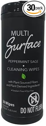 Multi Surface Cleaning Wipes, Peppermint Sage Scent, Plant-Based, Environmentally Safe, 30 Count