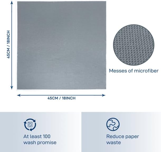 Microfiber Cleaning Cloths Glass Cleaner: 8 Packs 18X18 Window Cleaner Kit Wine Glasses Polishing Cloth Lint Free Washable Reusable Quickly Clean Mirro Screen Stainless Steel Windshield (01 Gray)