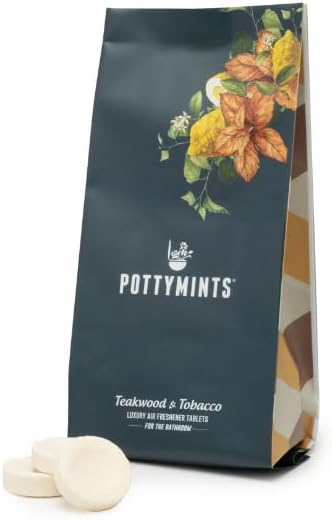 Potty Mints Dissolvable Air Freshener Toilet Tablets | Teakwood | Long-Lasting, Non-Toxic | Made in The USA | Discreet Packaging, Septic Safe | Travel Friendly (20 Bag)