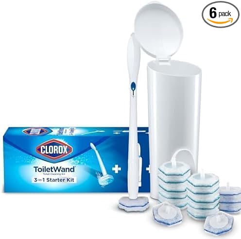 CLOROX ToiletWand Toilet Bowl Cleaner- Toilet Brush,Storage Caddy and 16 Disinfecting Refill Heads,(Pack of 6)