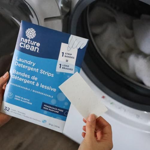 Nature Clean Non-Toxic Laundry Detergent Sheets Unscented 32 counts. Natural Fragrance Free Travel Laundry Detergent Strips & Soap Sheets Scent free for Sensitive skin & Hypoallergenic