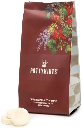Potty Mints Dissolvable Air Freshener Toilet Tablets | Evergreen + Currant | Long-Lasting, Non-Toxic | Made in The USA | Discreet Packaging, Septic Safe | Travel Friendly (20 Bag)