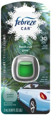 Febreze Car Vent Clip Air Freshener - Limited Edition Holiday Collection - Fresh-Cut Pine - 1 Count Vent Clip Per Package - Pack of 3 Packages Green