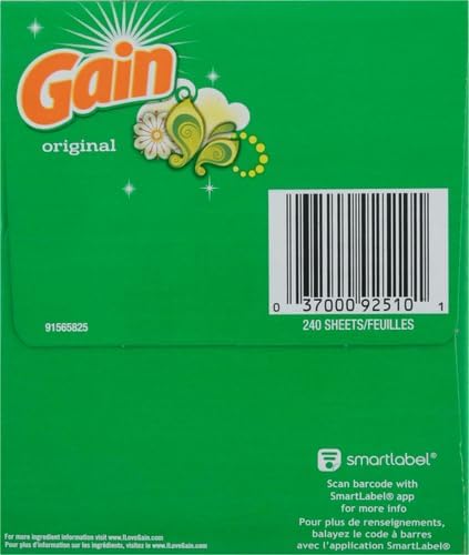 Gain Dryer Sheets Fabric Softener, Original Scent | 240 Count | Pack of 2