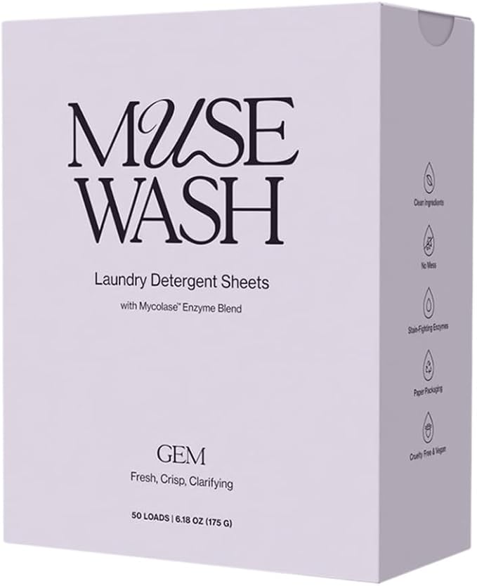 Laundry Detergent Sheets | Enzyme-Powered, Vegan, Paraben-Free | Luxury Scents | Plastic-Free, Eco-Friendly, Travel-Friendly Packaging (50 Loads - 1 Box, GEM)