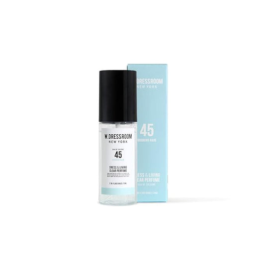 W.Dressroom No.45 Morning Rain Living Clear Perfume, Body Mist & Fabric Spray Deodorizer, Alcohol-Free Water-Based, Odor Neutralizer for Clothes, Bedding & Room, Travel Size 2.36 oz