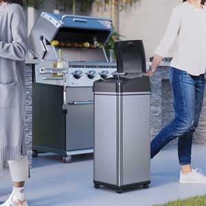 iTouchless Glide 13 Gallon Pet-Proof Sensor Trash Can with Wheels and Odor Control System, Stainless Steel