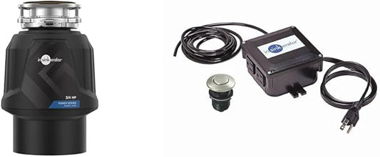 InSinkErator Power .75HP, 3/4 HP Garbage Disposal, Power Series EZ Connect Food Waste Disposer + InSinkErator Garbage Disposal Air Switch Kit, Dual Outlet Sink Top Switch Button, Satin Nickel STS-OOSN