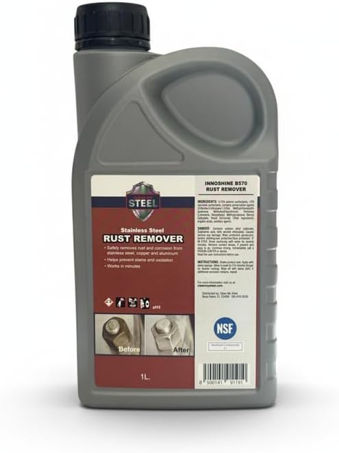 Innoshine B570 Stainless Steel Rust Remover and Stain Cleaner | NSF Approved | Non-Toxic & Food Safe | Quickly Cleans Commercial Equipment, Appliances, Grills, Sinks, and Tools - 1 liter
