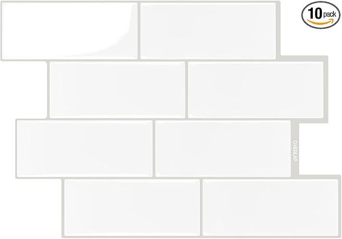 Subway Backsplash Tile Peel and Stick, Pure White Self Adhesive Tiles for Kitchen, 10-Sheet Stick on Backsplash for Kitchen and Bathroom (11.56“x8.38)