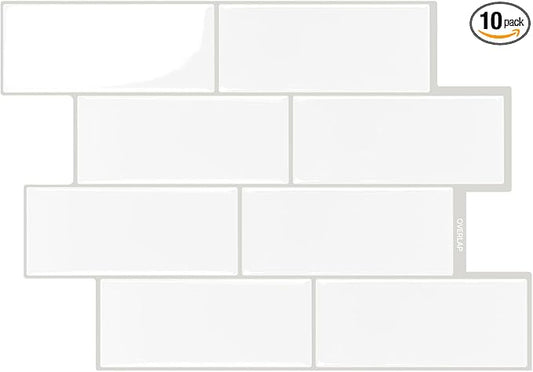 Subway Backsplash Tile Peel and Stick, Pure White Self Adhesive Tiles for Kitchen, 10-Sheet Stick on Backsplash for Kitchen and Bathroom (11.56“x8.38)