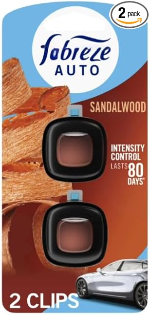 Feb-reze AUTO Car Vent Clip Air Freshener, Sandalwood Scent, 40-Day Lasting Fragrance with Steady Release Technology, 0.07 fl oz, 2 Count