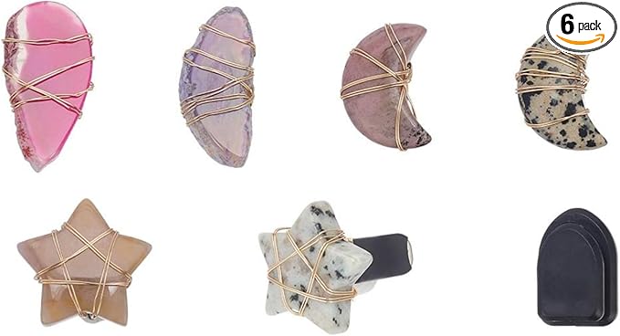 OLYCRAFT 6pcs Star Moon Natural Stone Car Air Vent Clips with Hook Gemstone Car Vent Clips Quartz Crystals Car Vent Clips Teardrop Stones with Copper Wire for Car Air Vent Accessory -6 Styles