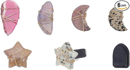 OLYCRAFT 6pcs Star Moon Natural Stone Car Air Vent Clips with Hook Gemstone Car Vent Clips Quartz Crystals Car Vent Clips Teardrop Stones with Copper Wire for Car Air Vent Accessory -6 Styles