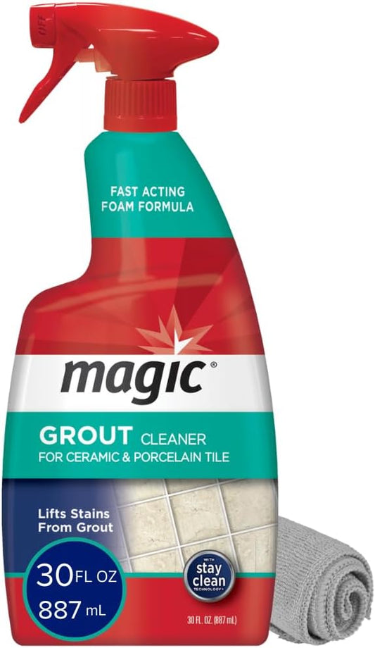 MAGIC Grout Cleaner for Tile Floors Bundle - Cleaning Solution for Ceramic & Porecelain Tile, Fast Acting Foam Formula Lifts Stains & Prevent Resoiling, Protective Barrier to Repel Dirt, 30 Fl Oz