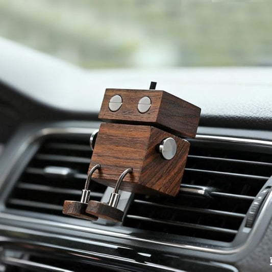 Car Air Diffuser - 2-in-1 Shaking Wooden Man Figurine & Refillable Aroma Vent Clip with 5ml Capacity, Natural Walnut Wood Essential Oil Air Freshener, Car Dashboard Decor Ornament for Driver