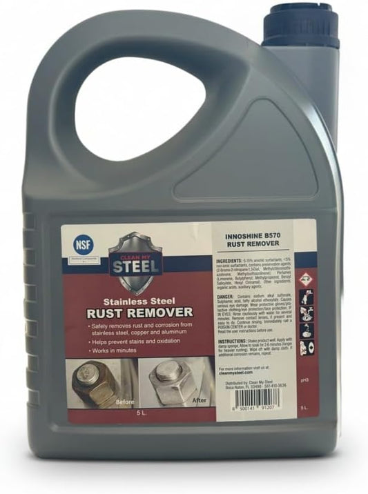 Stainless Steel Rust Remover and Stain Cleaner | NSF Approved | Non-Toxic & Food Safe | Quickly Cleans Commercial Equipment, Appliances, Grills, Sinks, and Tools - 5 liter