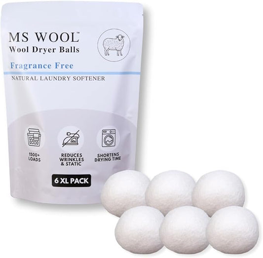 Fragrance-Free Wool Dryer Balls (6 XL Pack) – Natural Fabric Softener, Reusable, Reduces Wrinkles & Saves Drying Time, Better Alternative to Liquid Softeners & Dryer Sheets