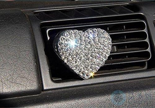 Crystal Sparking Heart Shape Natural Car Vent Clip Air Freshener For Auto (Silver)