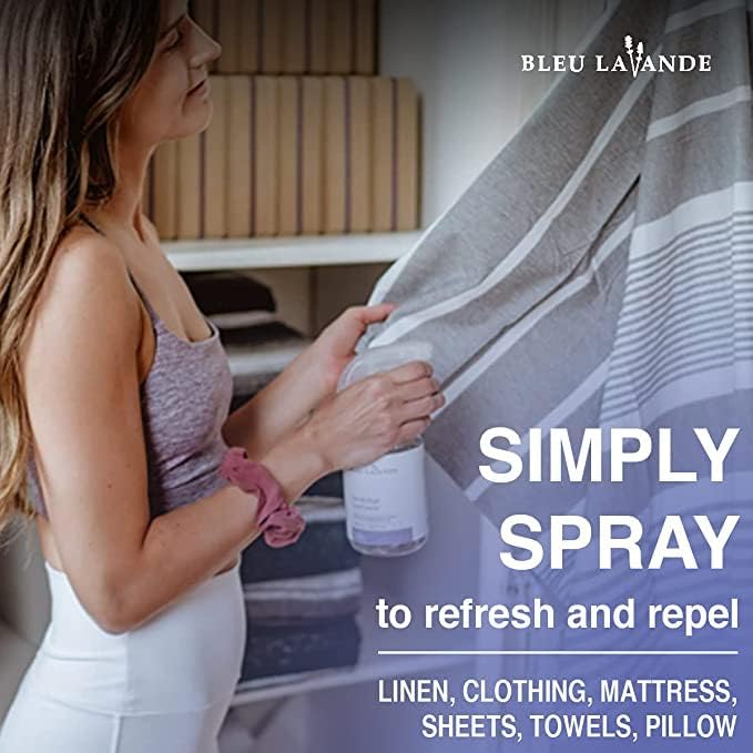 Bleu Lavande - Lavender Linen Water - Made with Pure Lavender Essential Oil - Natural Scent Fabric Refresher Spray - No Artificial Fragrances - Laundry Scent Booster - 2x 16.9 Fl Oz - 2 Pack