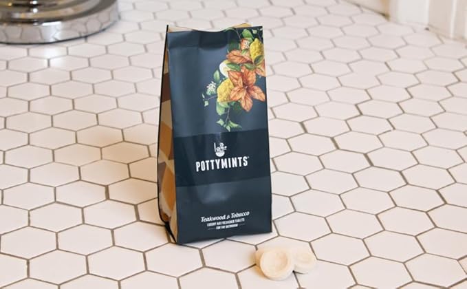 Potty Mints Dissolvable Air Freshener Toilet Tablets | Teakwood | Long-Lasting, Non-Toxic | Made in The USA | Discreet Packaging, Septic Safe | Travel Friendly (20 Bag)