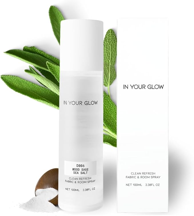 In Your Glow Fabric & Room Mist Spray– Long-Lasting Clean Scent, Unisex Luxury Fragrance & Odor Eliminator, 100ml- D006 WOOD SAGE SEA SALT