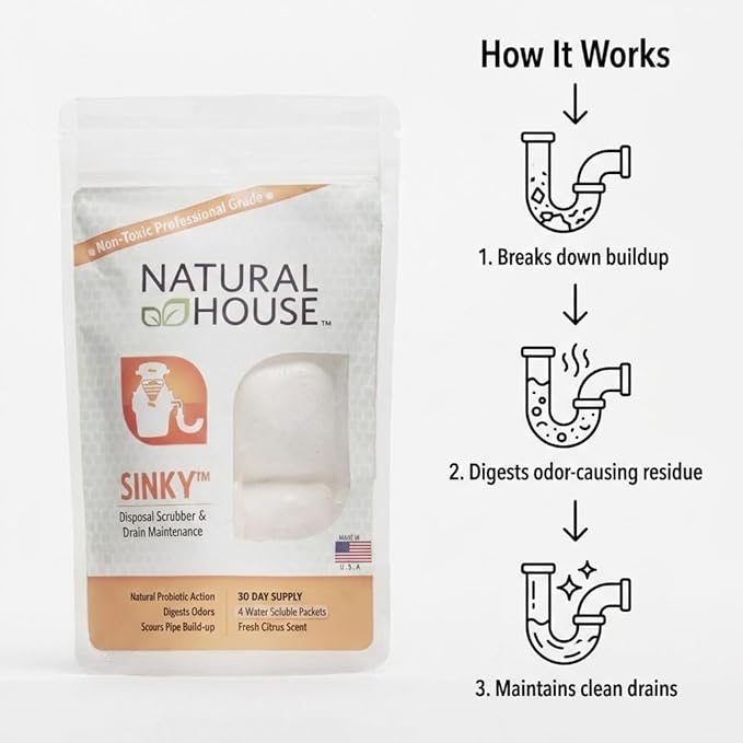 Natural House Sinky - Probiotic Garbage Disposal & Drain Cleaner Pods - Breaks Down Grease - Citrus Scent - Septic Safe - 120 Count