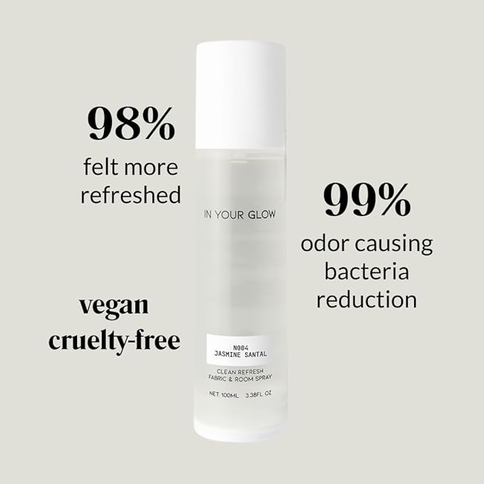 In Your Glow Fabric & Room Mist Spray– Long-Lasting Clean Scent, Unisex Luxury Fragrance & Odor Eliminator, 100ml- N004 JASMIN SANTAL