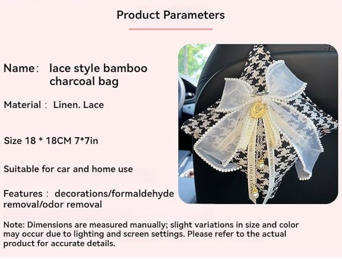 Car Accessories — Houndstooth Bamboo Charcoal Air Purifying Bag with Cotton Fabric & Natural Charcoal Classic Plaid Design for Car Interior, Home & New Vehicles (Green Single-Layer)