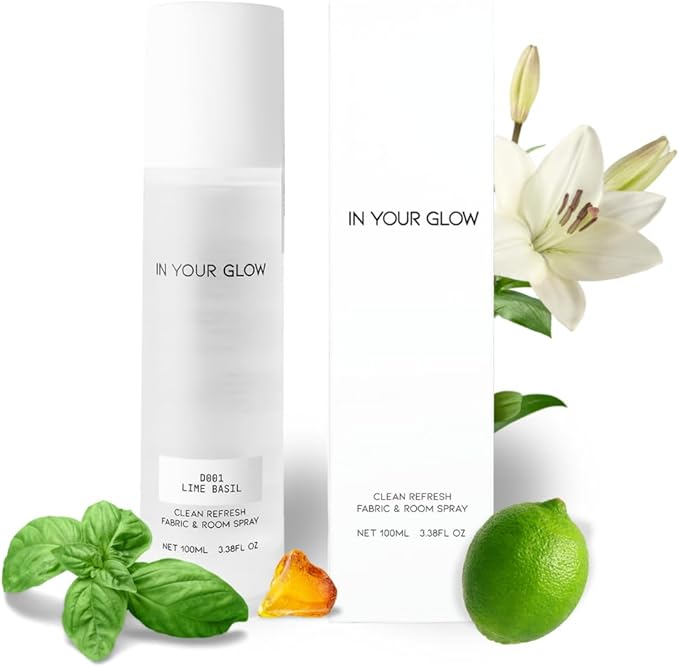 In Your Glow Fabric & Room Mist Spray– Long-Lasting Clean Scent, Unisex Luxury Fragrance & Odor Eliminator, 100ml- D001 LIME BASIL