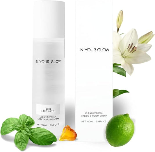 In Your Glow Fabric & Room Mist Spray– Long-Lasting Clean Scent, Unisex Luxury Fragrance & Odor Eliminator, 100ml- D001 LIME BASIL