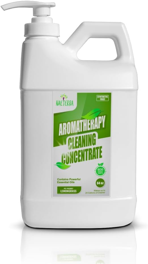 Naeterra Lemongrass Aromatherapy Cleaning Concentrate 64 oz - Natural All Purpose Multi Surface Cleaner - Plant Based Essential Oil Formula for Floors Glass & Granite - Pet Safe - Makes 24 Gallons